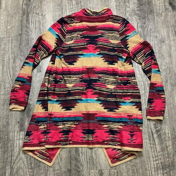 Lucky Brand Open-Front Aztec Cardigan Sweater - Pink, Turquoise, Tan, Black - Picture 2 of 5